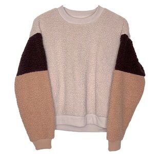 American Eagle Plush Teddy Bear Sherpa Striped Crewneck Sweater Sweatshirt